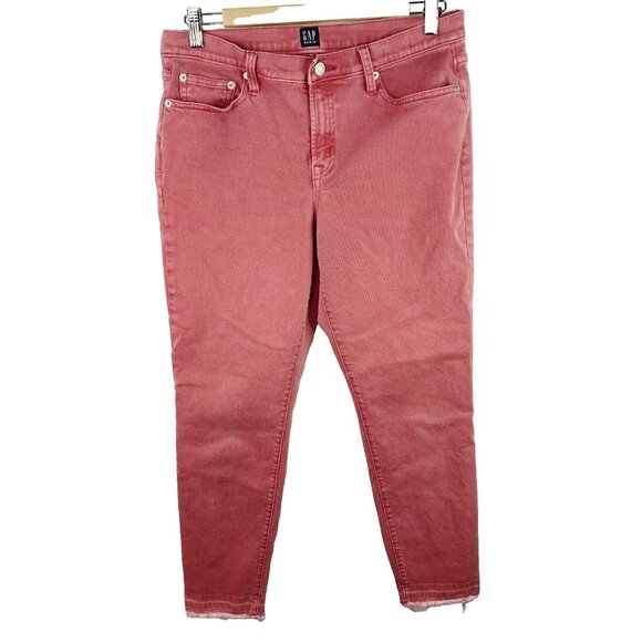 Gap Jeans Womens Size 30 Regular True Skinny Denim Pink Raw Hem - Picture 1 of 3